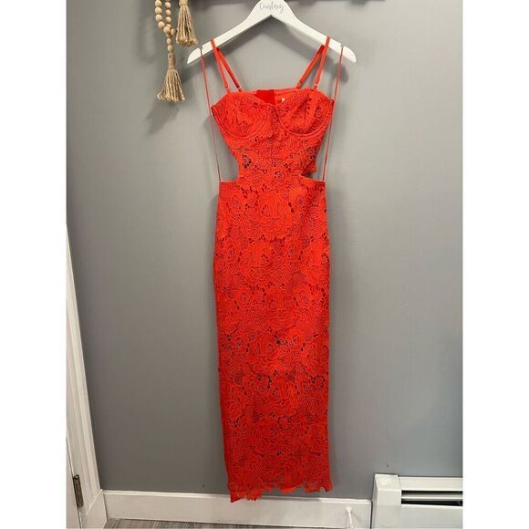 NWT Amable RED macramé lace dress Size Small - Picture 1 of 16